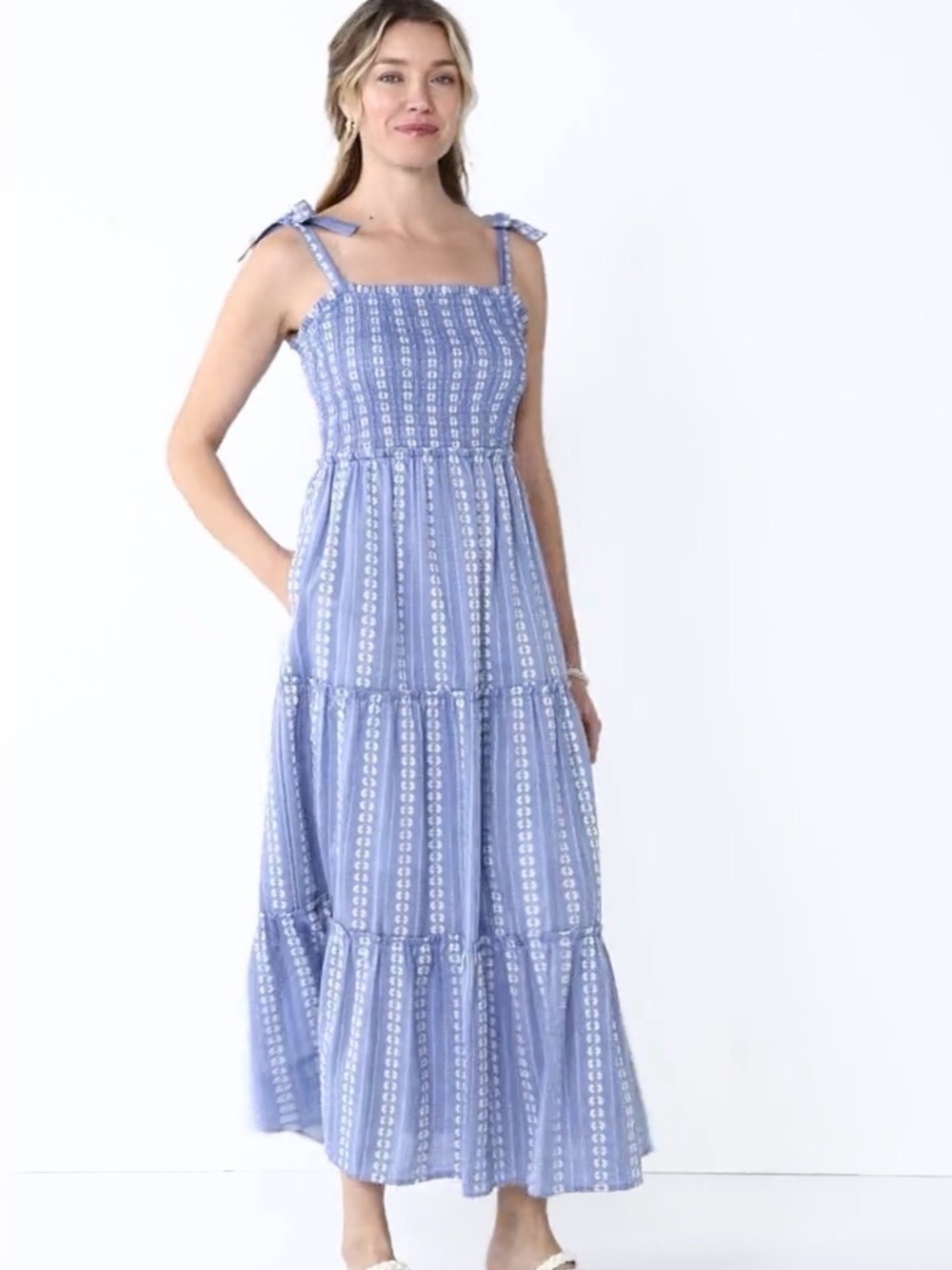 NWT  Draper James Light Periwinkle Blue Printed Tie-Shoulder Maxi Dress